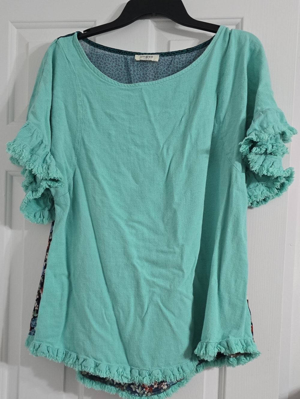 Umgee Teal Ruffle Sleeve Short Sleeve Top